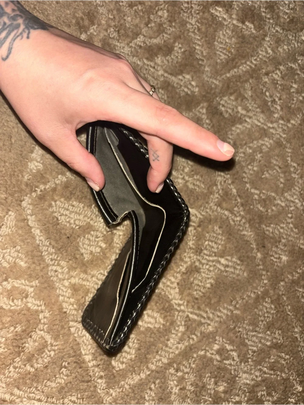 Hand-Tooled Leather Bifold Wallet with Pin-Up Design - Cognac